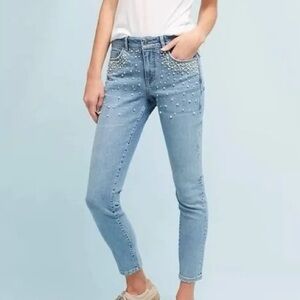ANTHRO Pilcro and the Letterpress Script Pearl High Rise Skinny Jeans Sz 27